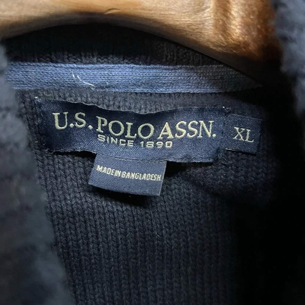 US‎ Polo Assn Knit Sweater Mens XL Mock Neck Long Sleeve Full Zip Black Blue